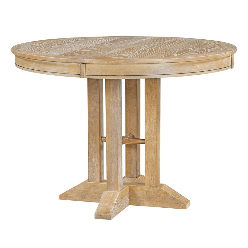 Farmhouse 5-Piece Wooden Dining Table Set with Extendable Round Table & 4 Chairs