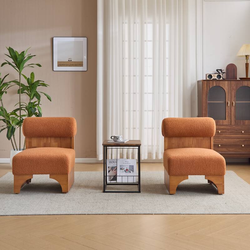 Boucle Lounge Chairs with Rolled Back (Set of 2)