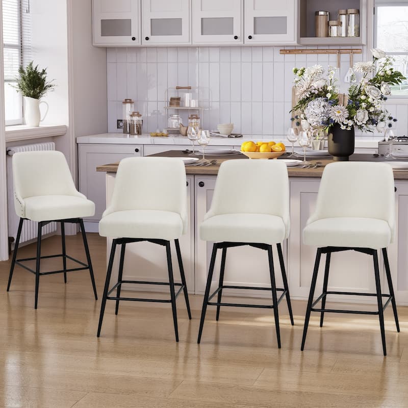 Industrial Swivel Bar Stools(Set of 2/4/6, Adjustable for Counter Height, 360° Spin & Plush Cushioned Seat - Set of 4 - Beige