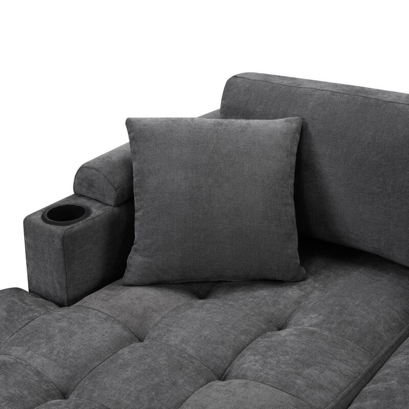 115.7" Modern Corner Oversized Sectional Sofa with Built-in Cup Holders and USB Ports