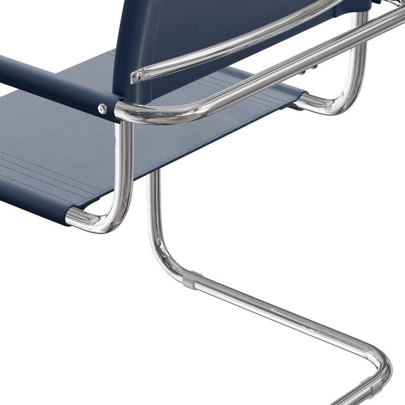 HomeRoots 23" Navy Blue and Silver Leather and Stainless Steel Arm Chair - 22.95 in. x 31.30 in. x 23.62 in.