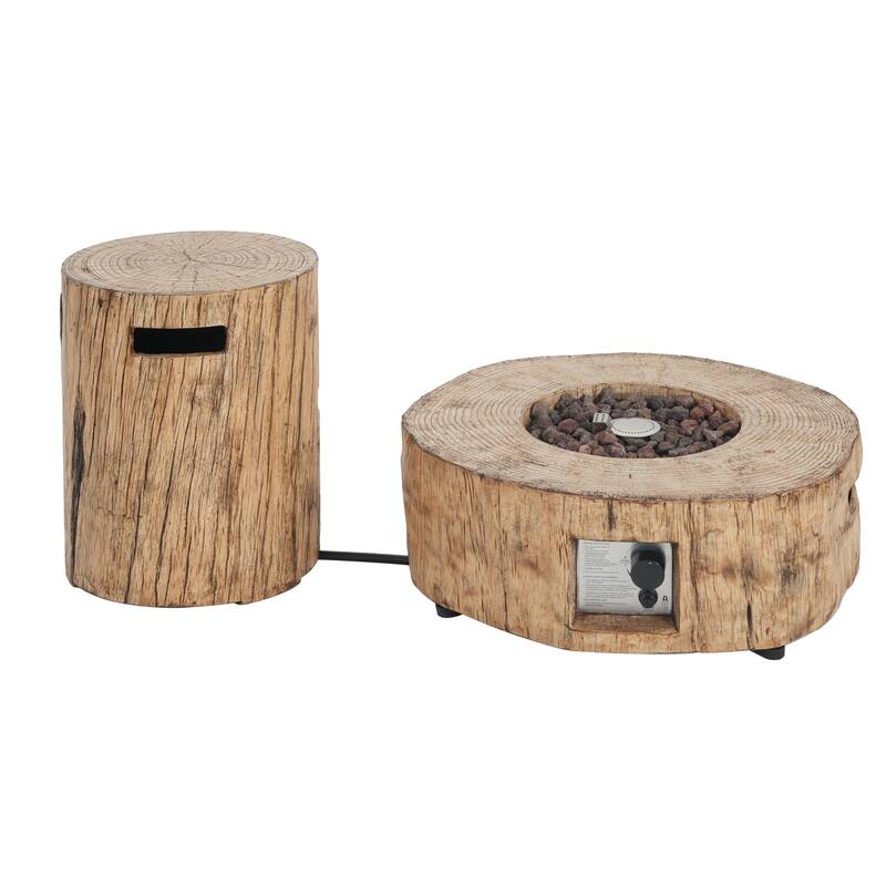 Christopher Knight Home - Weston Outdoor Fire Pit and Side Table Set with Rustic Wood Pattern and Sturdy MGO Build