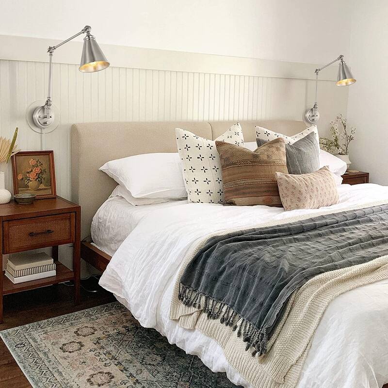 WINGBO 1-Light Vintage Adjustable Swing Arm Wall Sconce with Shade