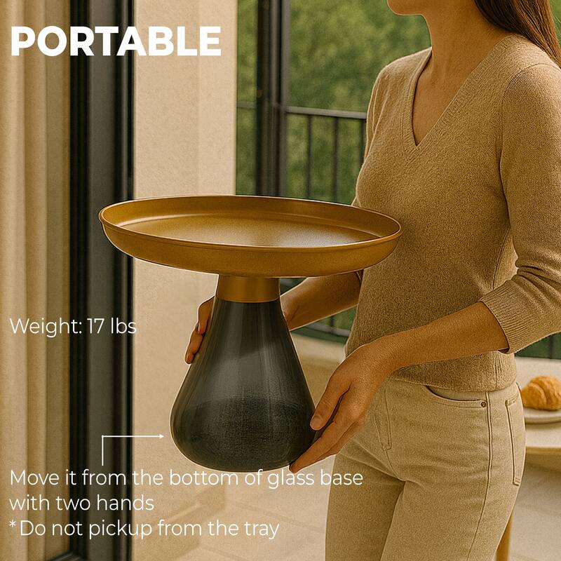 24" Matte Gold Tray Top Aeryn Nesting Table with Smoky Gray Glass Base - 24x17