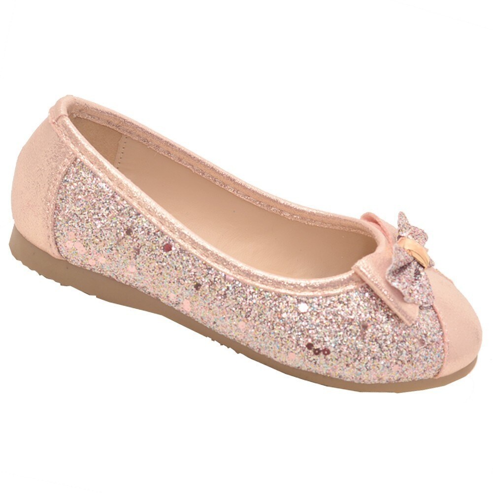 Shop Girls Light Pink Shimmery Panels Bow Accent Casual Slip On