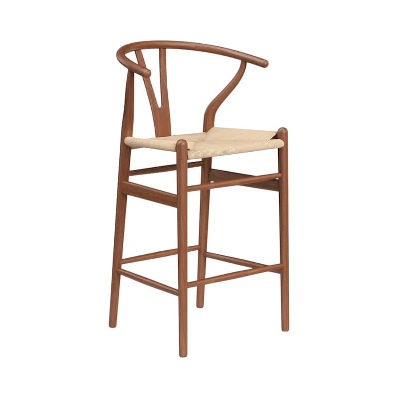 HomeRoots 27" Beige and Walnut Solid Wood Counter Height Bar Chair
