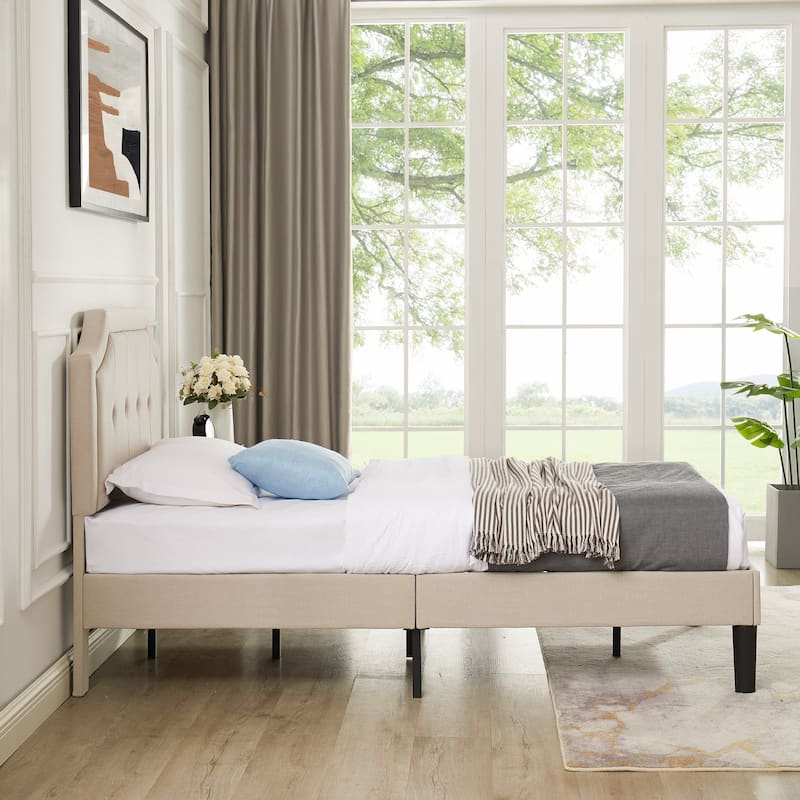 VECELO Upholstered Platform Bed frames with Adjustable Headboard