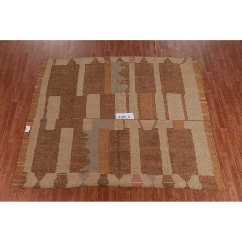 Hand Woven Oriental 100% Jute Carpet Southwestern Modern Brown Kilim Area Rug - 10' 2'' X 8' 3''