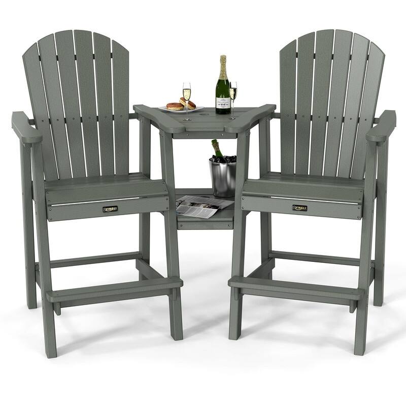 HDPE High Adirondack Bar Stool Set with Removable Tray - N/A