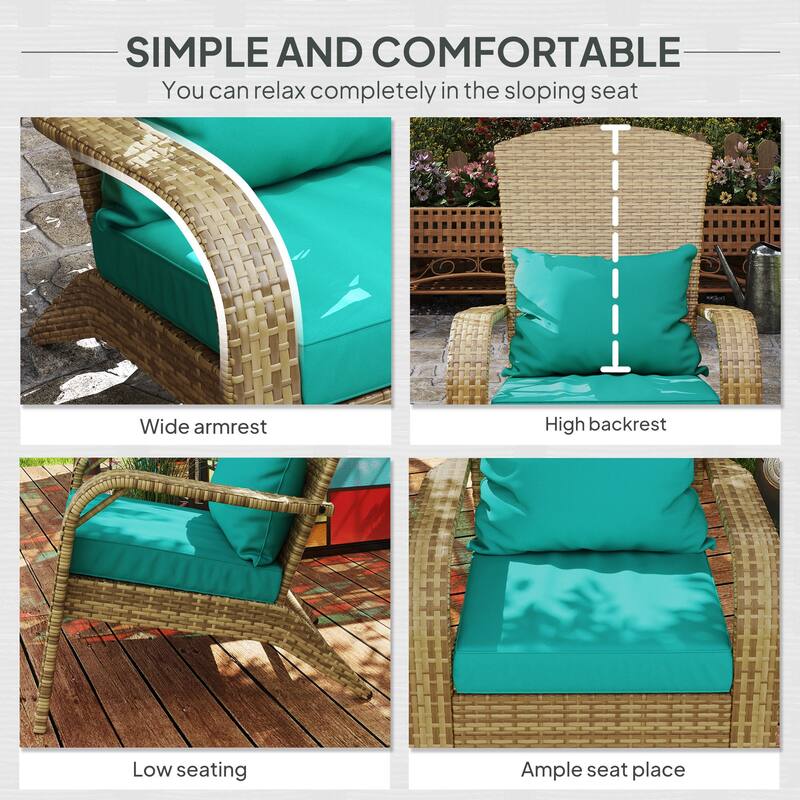 Outdoor Rattan Adirondack Chair with Cushions and Steel Frame Patio Seat for Porch or Pool - 25.2" W x 31.5" D x 35.4" H