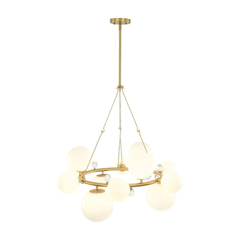 12-Light Luxe White Bubble Glass Globe Round Circle Chandelier