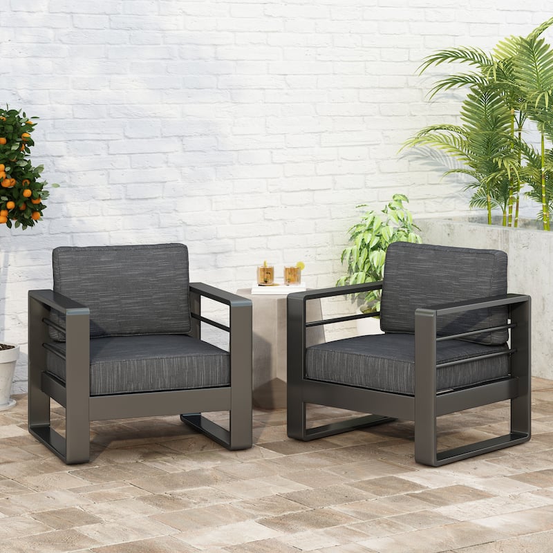 Maya Bay Aluminum Club Chairs (Set of 2) by Christopher Knight Home - Black