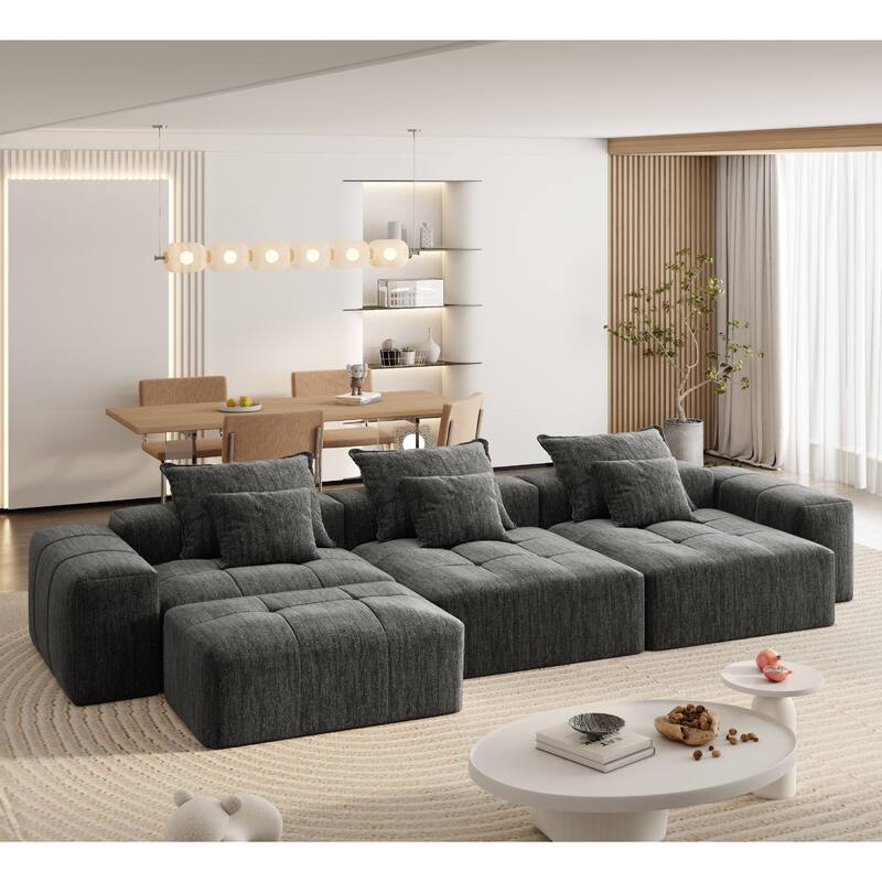 Modern Oversized Modular Sectional Sofa, 6 PCS DIY Combination, Sparkling Chenille, No Assembly, Black