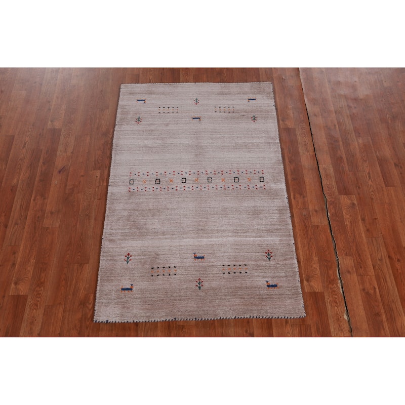 Hand Knotted Oriental 100% Wool Carpet Tribal Stripe Brown Gabbeh Area Rug - 4' 11'' X 3' 1''