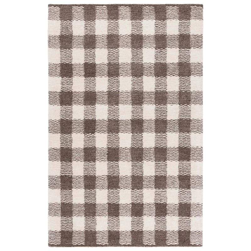 SAFAVIEH Handmade Genre Majlinda Farmhouse Gingham Wool Rug - 6' Square - Brown/Ivory