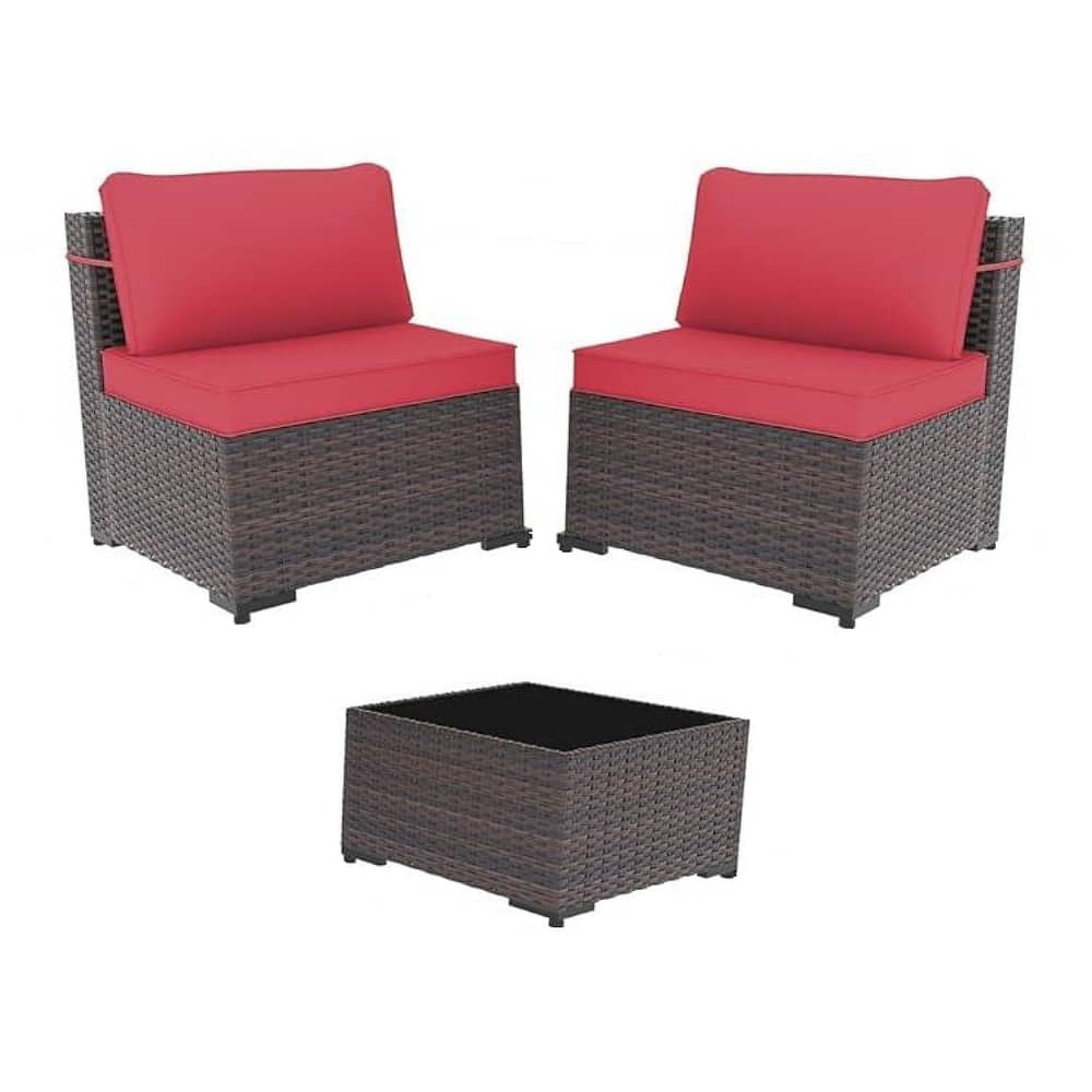 Outdoor Rattan Sectional Sofa Set, Patio Furniture Conversation Set with Fire Pit Table