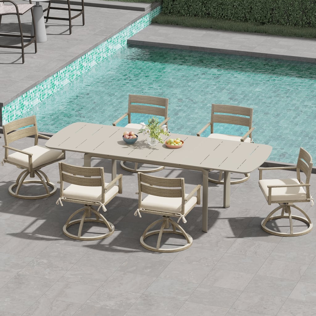 Outdoor Patio Swivel All-Weather Aluminum Woodgrain Dining Chair with Sunbrella Cushion