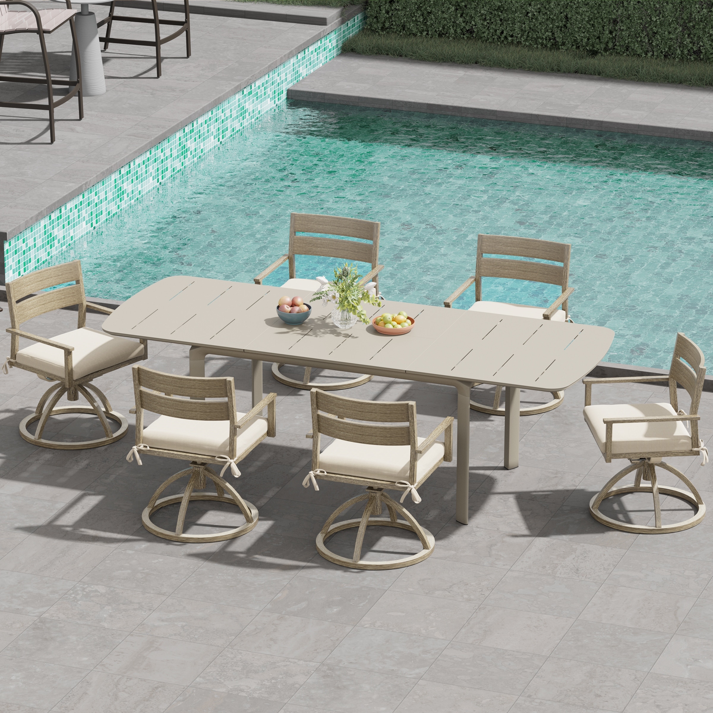 Outdoor Patio Swivel All-Weather Aluminum Woodgrain Dining Chair with Sunbrella Cushion