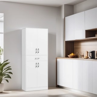 Kitchen Pantry Cabinet w/Drawer&Adjustable Shelf,Tall Storage Cabinet ...