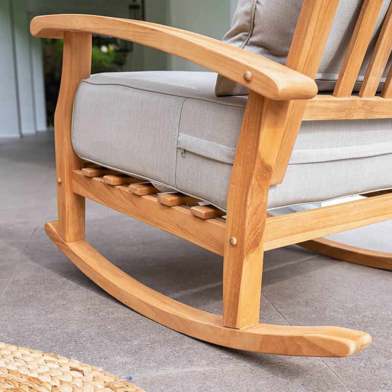 Cambridge Casual Leon 3-piece Teak Patio Rocking Chair Set with Cushion