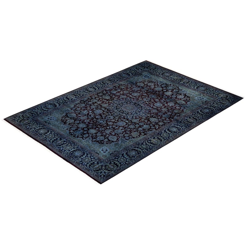 Overton Hand Knotted Wool Vintage Inspired Modern Contemporary Overdyed Blue Area Rug - 6' 3" x 9' 0"