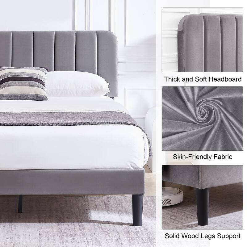 Javlergo Upholstered Platform Bed Frames with Height Adjustable Headboard, Sturdy Wooden Slats/Noise-free