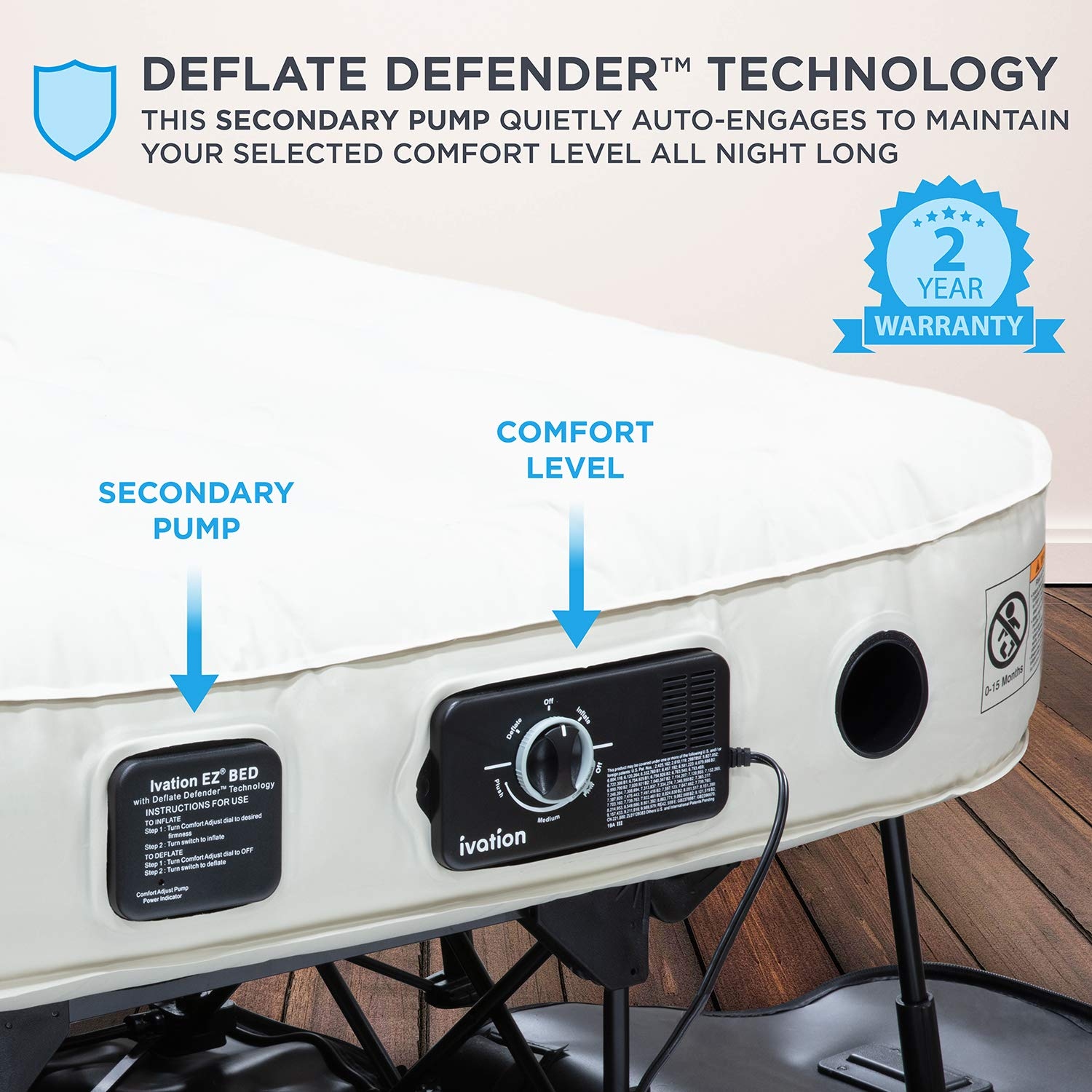 Ivation EZ Bed Queen Air Mattress with Deflate Defender