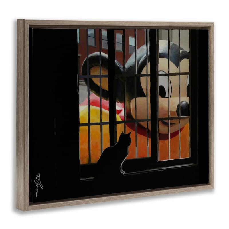 Stupell Mouse Character Peering at Cat Framed Floater Canvas Wall Art Design By Keith Thomson