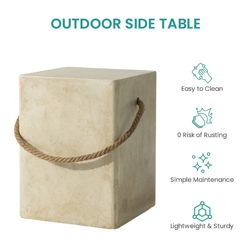 VENTOPYR Outdoor Patio 15" Rectangular Accent Table w Hemp Rope for Garden
