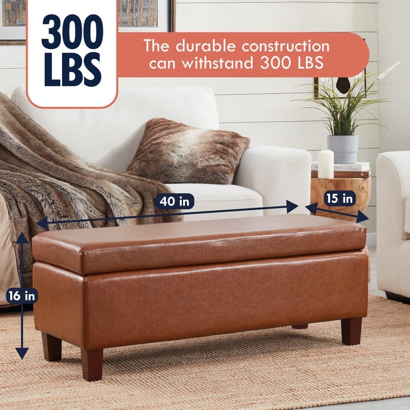 Hamilton Upholstered Rectangle Storage Ottoman with Hinge Lid - 40" x 15" x 16"