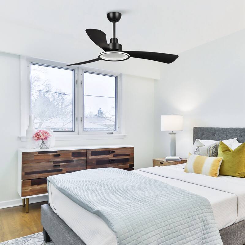 52-inch Black ABS 3-Blade Modern Propeller LED Ceiling Fan with Remote - 52 inches