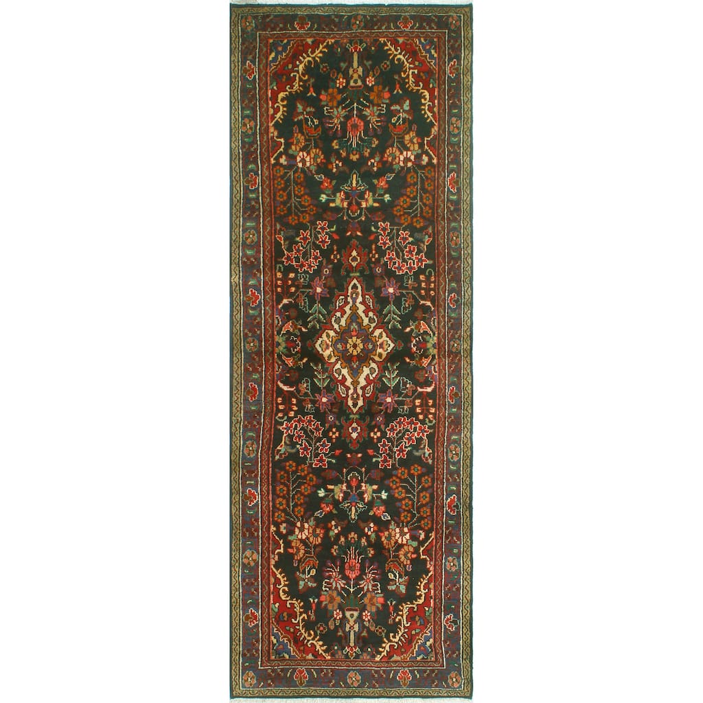 Fine Vintage Distressed Andromac Charcoal/Blue Runner - 3'6" x 10'2"