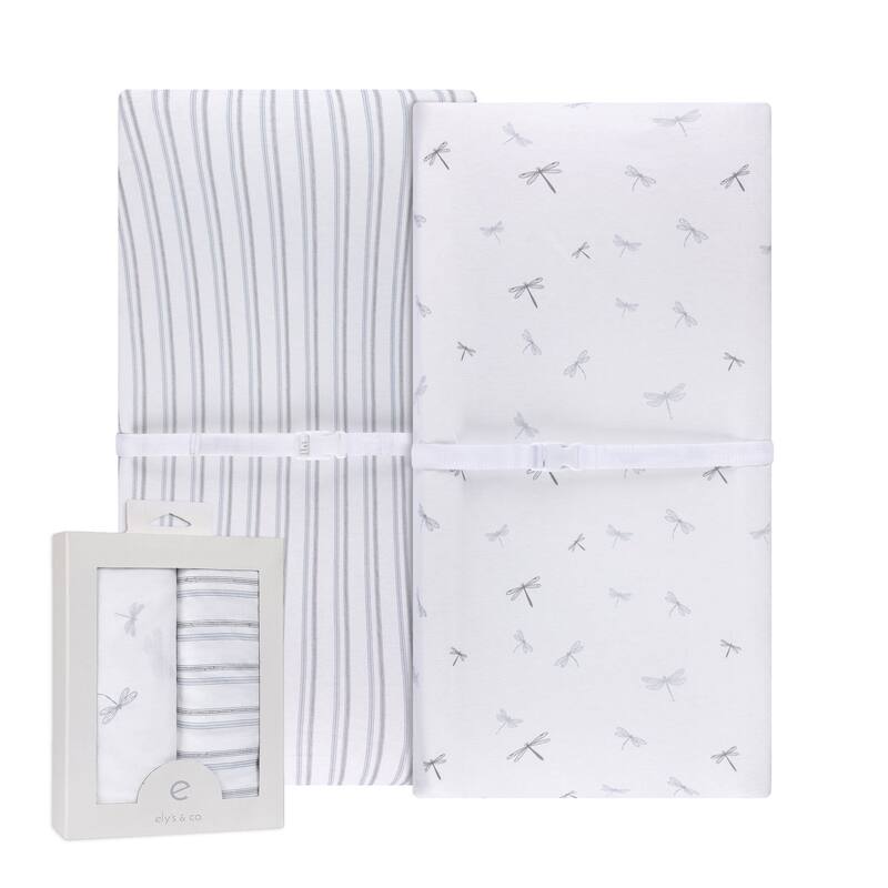 Ely's & Co. Baby Fitted Changing Pad Cover - Cradle Sheet Set - 2 Pack - 32" x 16" - Blue Dragonfly & Stripe