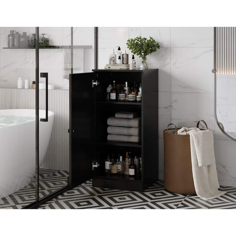 Palace Imports 100% Solid Wood 16.5" Bathroom Storage Cabinet with Shaker Door and Adjustable Shelves - Black