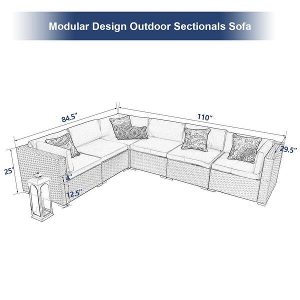 PHI VILLA Wicker Patio 6piece Outdoor Sectional Sofa Bed Bath
