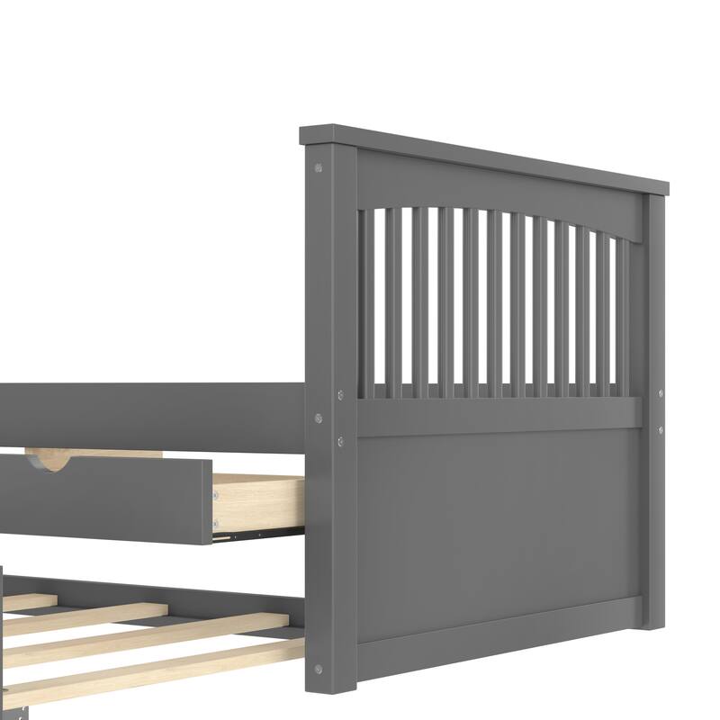 Roomfitters Platform Daybed with Trundle and Drawers, Solid Wood Bed Frame for Guest Rooms