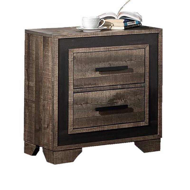 Brown/Black 2 Drawer 17 in. W Nightstand with Sturdy Hardware and Ample Storage