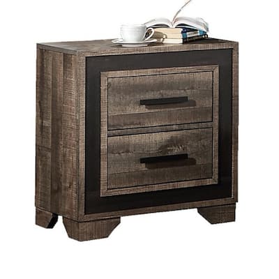 Brown/Black 2 Drawer 17 in. W Nightstand with Sturdy Hardware and Ample Storage