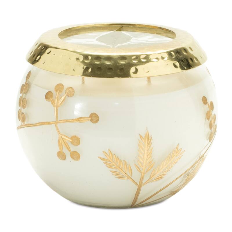 Frosted Juniper Soy Wax Christmas Candle with Glass Holder - 5" - White and Gold
