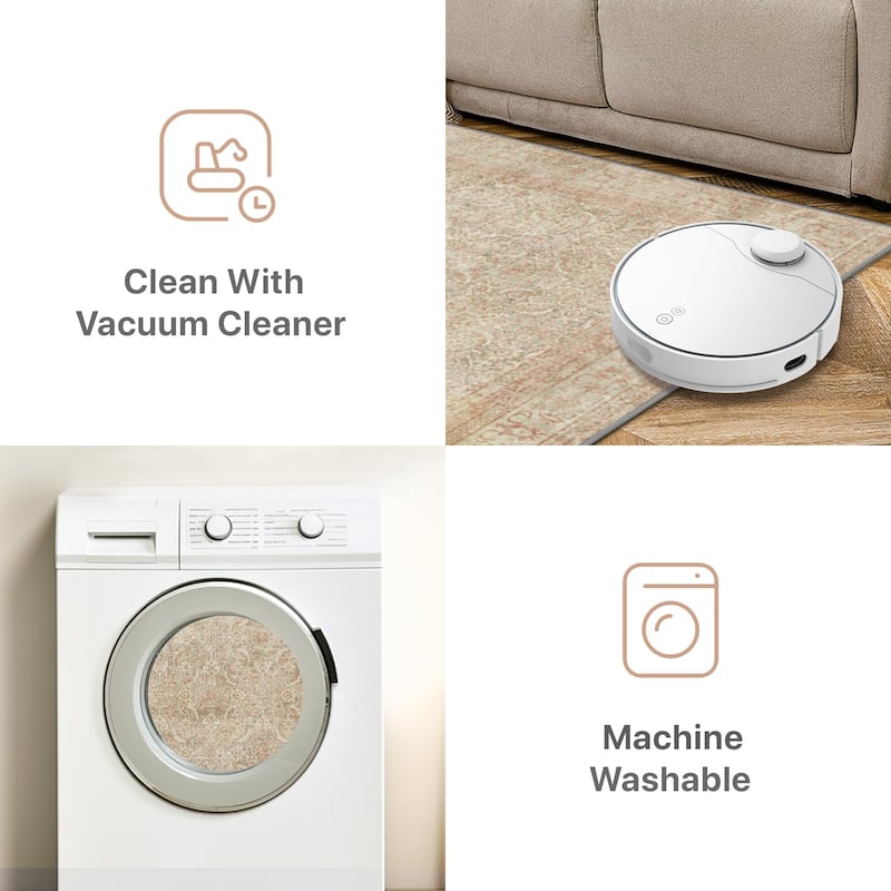 Mcow Machine Washable Boho Vintage Retro Floral Non Slip Rug