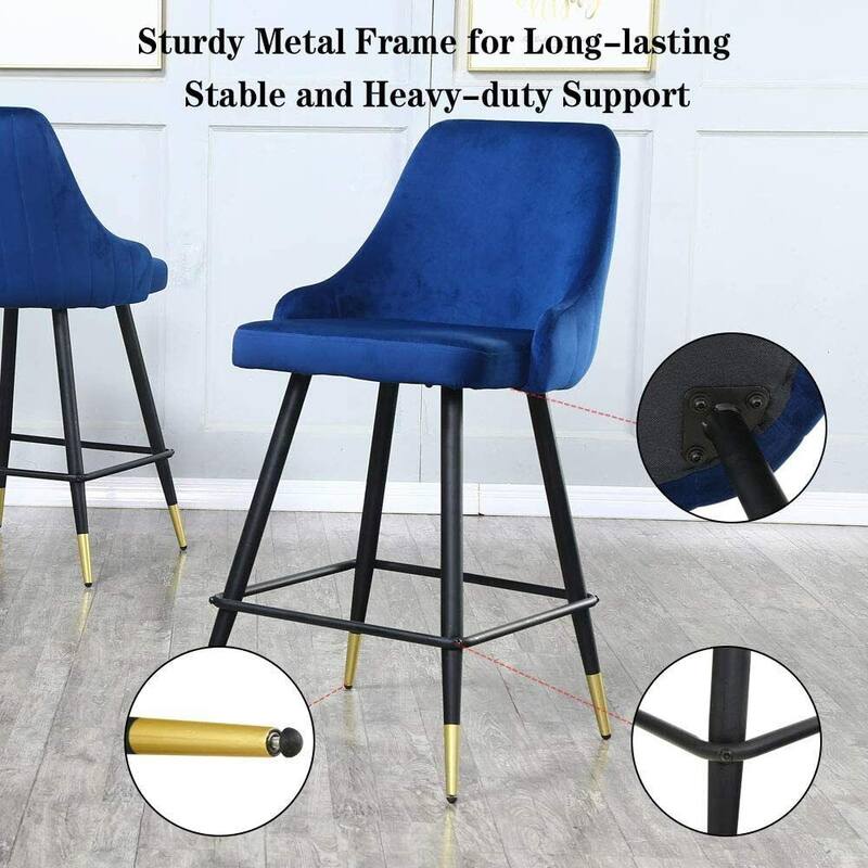 Set of 2 Bar Stools Velvet Counter Height Stools Blue - 19x39.2