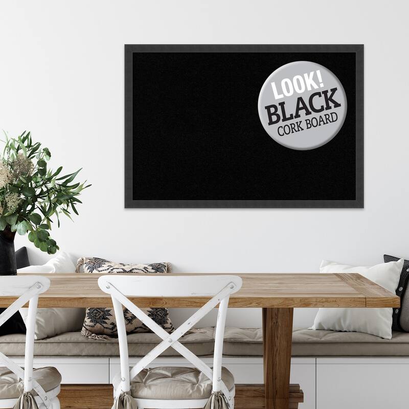 Framed Black Cork Board, Mezzanotte Black