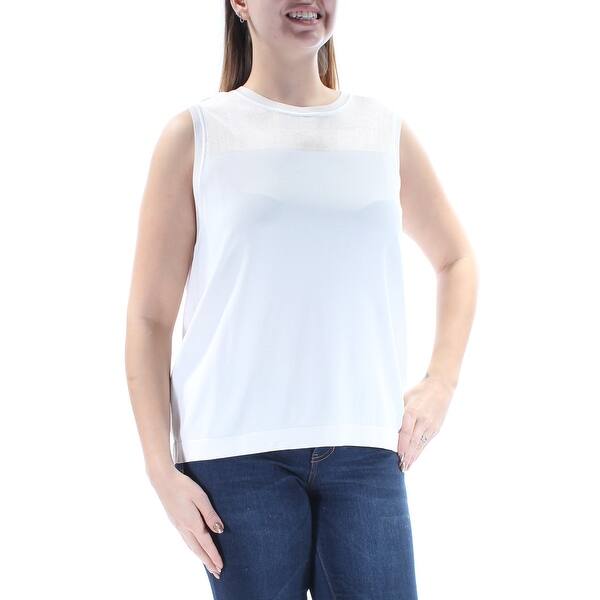 Shop Anne Klein Womens Ivory Sleeveless Illusion Neckline Top Size