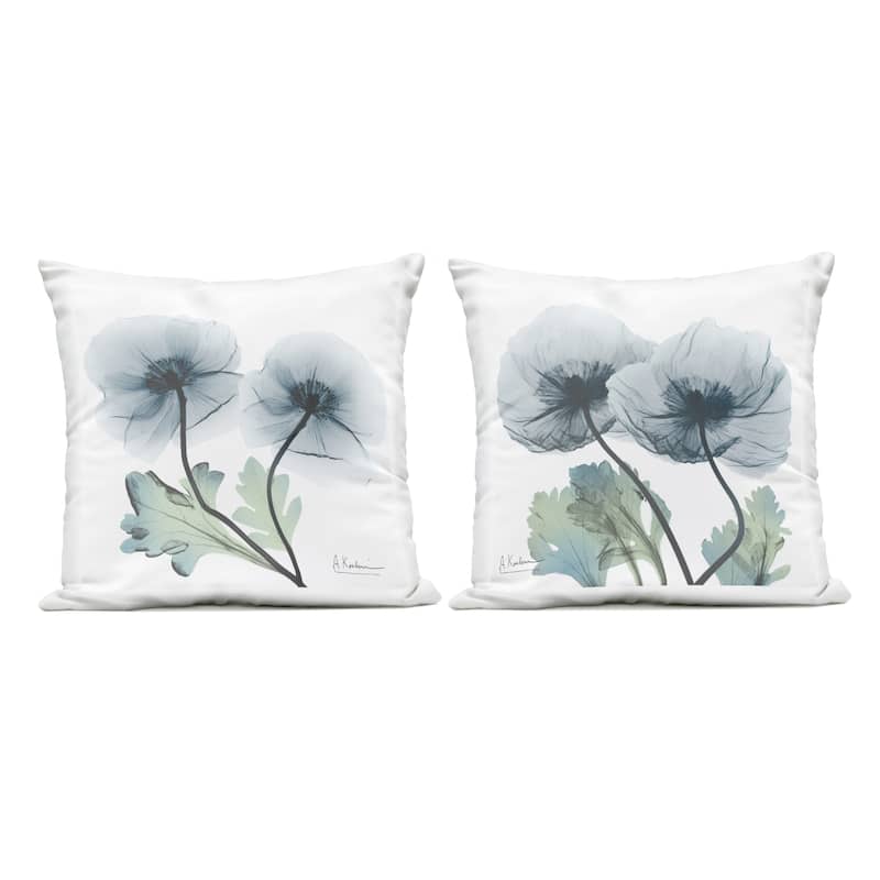Stupell Luminous Sapphire Florals Printed Outdoor Throw Pillow Design by Albert Koetsier (Set of 2) - Pillow Sets - Polyester - Blue - Set of 2