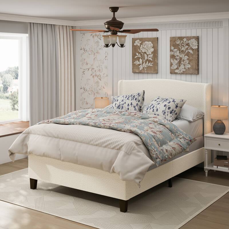 49.21"High Back Upholstered Headboard Teddy Velvet Bed Frame