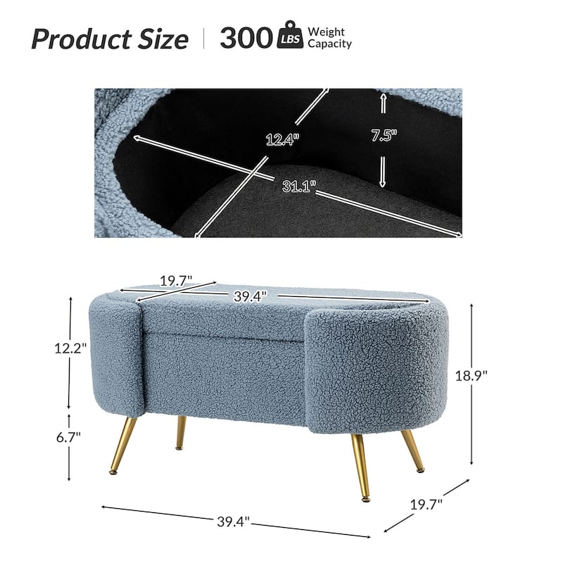 Clara 39.4" Wide Storage Bench with Metal Legs