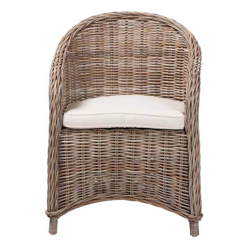 Amanda Natural Rattan Armchair - Handwoven Wicker Barrel Chair with Removable Cushion, Coastal Boho Style Accent Seating