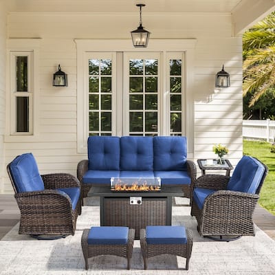 Patio Sofa Swivel Chair with Propane Fire Pit Table