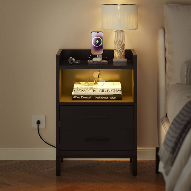 Moasis Set of 2 2-Drawers Nightstand with USB Charging Station for Bedroom Living Room