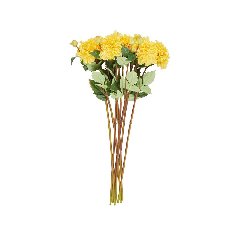 Yellow Faux Foliage Tall Dahlia Artificial Flower Stem (Set of 8)